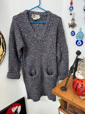 VINTAGE 1980s Al B Arden Sweater Dress-Wool/Silk/Nylon - Size XS Made in HK